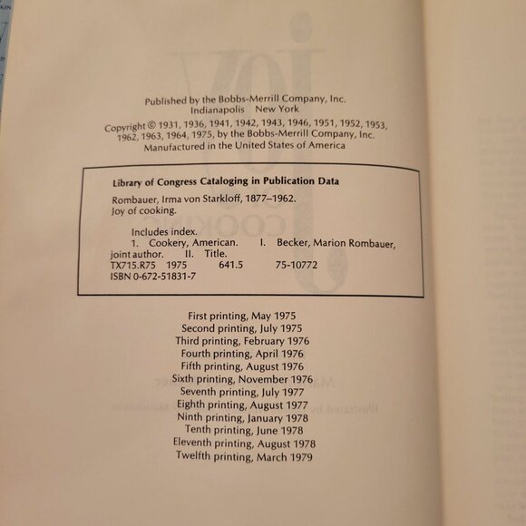 1975 Joy Of Cooking Cookbook Irma S Rombauer All Purpose Cooking Kitchen Dining - Picture 5 of 8